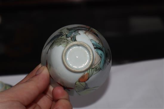 Four Chinese enamelled porcelain tea bowls largest diameter 10cm